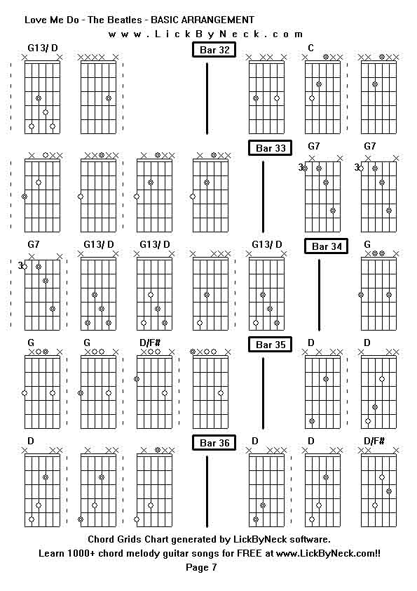 Chord Grids Chart of chord melody fingerstyle guitar song-Love Me Do - The Beatles - BASIC ARRANGEMENT,generated by LickByNeck software.